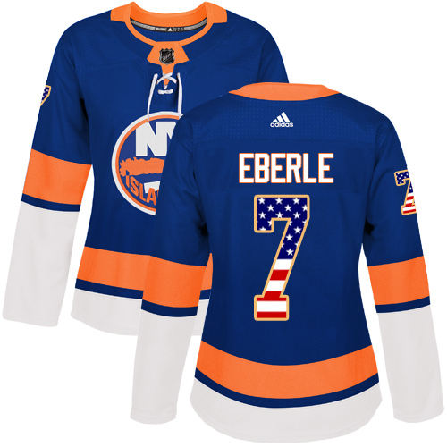 Adidas Islanders #7 Jordan Eberle Royal Blue Home Authentic USA Flag Women's Stitched NHL Jersey - Click Image to Close